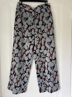 Dries Van Noten Wide-Leg Floral Jacquard Pants in Light Blue, Rust & Black